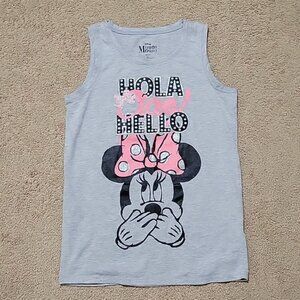 Disney Minnie Mouse Grey Tank Top Hola Ciao Hello Shirt Girls Size XL